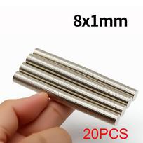 8x1mm Super stiprus neodimio magnetas N35 NdFeB Nuolatinis magnetinis imanes Apvalus galingi magnetai Šaldytuvo magnetas