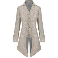Halloween Men's Steampunk Medieval Jacket Gothic Long Coat Uniform Trench Coat Punk Coat Beige XL gray