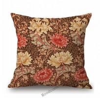 Uk William Morris Chrysanthemum Pattern Classic Floral Design Elegant Sofa Decorative Cotton Linen Pillow Case Cushion Cover Peach skin 18*18(CM)-1Pcs beige