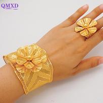 Dubai Gold Color Bangle With Ring For Women Charm Chain Cuff Bracelet Indian Bracelet Arabic France Bridal Wedding Jewelry Gifts beige