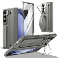 For Samsung Z Fold 4 5 6 7 Case PC Aluminum Alloy Lens Frame Bracket Silicone Strap Tempered Glass Screen Pen Slot with Stylus Galaxy Z Fold5 tamsiai pilka spalva