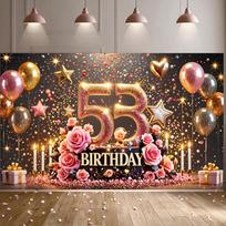 53th/55th/65th Birthday Party Backdrop Balloon Star Booth Banner Poster Backdrop Adult Theme Party Decoration Supplies G 118×59inch/300*150cm