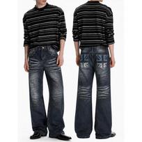 Mens Straight Cut Denim Jeans With Star Print Slight Flare Hand-Embellished Beads Mid-Rise Lightweight Washed Cotton S mėlyna
