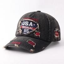 American retro denim baseball cap European and American personality hole embroidery letter cap Adjustable black
