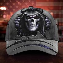 Digital printing POD skull baseball cap male personality European and American retro cap polyester sunshade adjustable (55-60) black