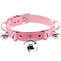 Gothic Punk Choker su varpelio lanko apykakle PU karoliai Vintage Retro Harajuku Rock Steampunk karoliai moterims, Vyrams, reguliuojami pink
