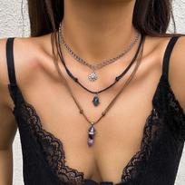 Accessories, Vintage Ethnic Bergamot Eye Set Necklace Women, Niche Sun Crystal Column Necklace brown