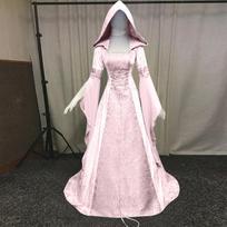 Viduramžiškas Retro Moteriškas Cosplay Korsetas Vestuvinė Suknelė su Gobtuvu - 4 Spalvos XL rožinė