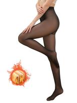 Kave 220G Women Fake Transparent Tight Fleece Lined Thick High Waist Elasticity Thermal Pantyhose Warm Leggings For Winter Fit for 40-65kg black