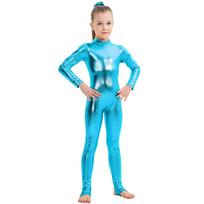 Unisex metalinis kombinezonas vaikams, Helovino kostiumas, ilgomis rankovėmis, pilno ilgio stovimos apykaklės body vaidmenų žaidimams ir šokių pasirodymams 110 blue