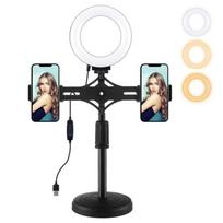 PULUZ 4.7 inch 12cm Ring Light Horizontal Dual Phone Brackets Desktop Holder Video Light Kits black