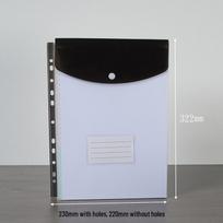 A4 Clear Transparent 11-Hole Ring Binder Pouch with Color Label and Snap Button for Office Document Storage A4 black