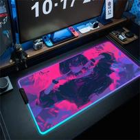 Anime Girl Mousepad Gaming Mouse Pad Gamer RGB Computer Mousepad Keyboard Desk Mat Purple Mause Mats LED Desk Mat With Backlit 30cmx60cm(11.8x23.6inch)