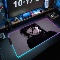 Anime Girl Mousepad Gaming Mouse Pad Gamer RGB Computer Mousepad Keyboard Desk Mat Purple Mause Mats LED Desk Mat With Backlit 30cmx60cm(11.8x23.6inch)