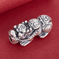 S999 Sterling Silver Fu Character Pixiu Beads - Auspicious Ruyi Pixiu Loose Beads for DIY Bracelets & Weaving Accessories S999 Pure Silver white