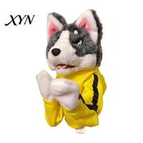 Colorful Pet Play Accessories Boxing Husky Hand Puppet, Animal Fighting Glove Toy with Sound Soft Velvet Puppets Effects, Kung Fu Dog Gloves Dog black
