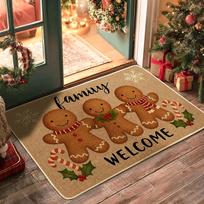 Christmas Gingerbread Man Floor Mat Anti-Slip Entrance Rug Front Door Kitchen Floor Mat Winter Home Decoration 40x60cm 16x24inch beige