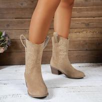 Moteriški Batai 2026 Nauji Kaubojiški Retro Odiniai Ankle Boots Patogūs Siuvinėti 2026 Rudens Seksualūs Aukšti Trumpi Batai Botas Mujer 39 chaki