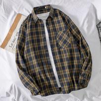 Hong Kong Style Plaid Shirt Men'S Long-Sleeved Casual Lazy Shirt Loose Trend Ruffian Handsome Very Fairy Coat 2XL geltona
