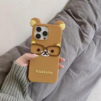 iPhone16promax cartoon easy glasses bear apple 15/13/14 pm silicone phone case iPhone16PRO MAX gray