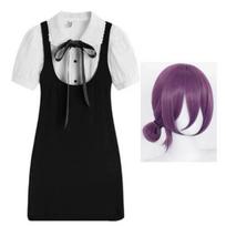 Chainsaw Man Reze Daily Cosplay Outfit, Bomb Devil Coffee Clerk Long Sleeve T-Shirt with Wig Full Set L black