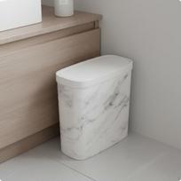 Paspaudžiamas šiukšliadėžė su dangčiu, marmuro išvaizdos, erdvę taupanti, siauriems tarpams, vonios kambariui, 14L White Marble