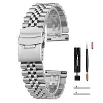 Seiko watch strap replacement stainless steel watch with adjustment band, metal, 18mm, 19mm, 20mm, 22mm, tool. gray