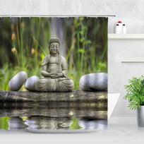 Zen Green bambuko Budos dušo užuolaidos peizažas vandens žvakių akmuo Lotu augalų sodas peizažas vandeniui atsparus vonios užuolaidos ekranas 150x180cm black