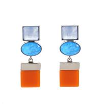 Exaggerated big  dopamine contrasting geometric earrings with niche design, orange green spliced earrings red