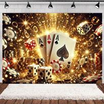 Kazino Pokerio Žetonų Tematikos Gimtadienio Šventės Dekoracijos Žaidimo Kortos Pinigai Auksiniai Blizgučiai Raudona Užuolaida Balionai Torto Viršus Vėliavėlė Other