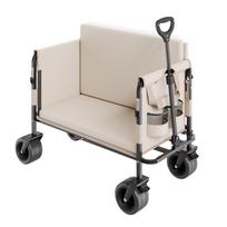 VEVOR Collapsible Folding Wagon, 550lb Load & 220L, 2 in 1 Foldable Wagon Cart Converts to Bench, Utility Wagon with Adjustable Handle