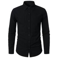 Medvilniniai lininiai marškiniai vyrams Slim Fit Tops Ilgomis rankovėmis Verslo marškinėliai Pavasario Rudens Kasdieniški formalūs vyriški marškiniai XL juoda