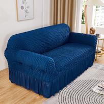 Labai elastingas burbuliukų tinklelis sofos užvalkalas 1/2/3/4 su sijono apvadu, universalus visą sezoną augintinis nuo purvo 3 seater mėlyna