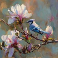 Spausdintas paveikslas tapyba ant drobės 32x32 cm Bluejay & Blossom – Styler