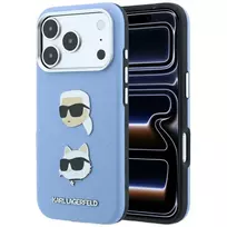 Karl Lagerfeld Saffiano with Karl  AND  Choupette Heads Pins  AND  Logo case for iPhone 18 Pro Max / 17 Pro Max blue