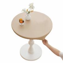 PU Leather Stretch Tablecloth Oil Proof 60/80cm Elastic Table Cover Stretchable Wear-resistant Round Table Cover Outdoor Picnic 80cm smėlis