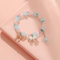 .Sweet Pink Floral Leaf Bracelet Lily Valley Charm Trendy Butterfly Heart Pearl Beaded Bracelet For Women Female Wedding Jewelry beige