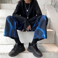 KOSY Y2k Lightening Print Wide Leg Pants Women Hippie Elastic Waist XXL mėlyna
