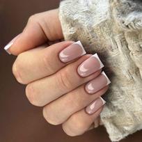 Classic French Manicure Press-On Nails - European/American Square Tips JP3247 [With Glue] brown