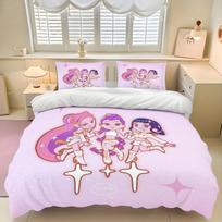 K-Pop: Demon Hunters Duvet Cover Set Cute Bedding with Pillowcases Great Gift Kids Bedroom Decor Perfect for Guest Room Home 90x200cm beige