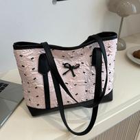 Polka Dot Bow Tote Bag Pink Color-blocked Shoulder Bag Stylish Simple Handbag Korean Y2k Style Sweet Girl Commuting Underarm Bag 33x11x22cm