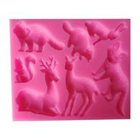 Silicone Fondant Molds Forest Animals Deer Rabbit Shape Handmade DIY Candle Resin Crafts Cake Decorating Baking Tools 1 pink