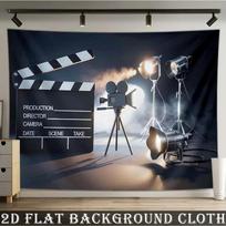 Peach Skin Tapestry Movie Clapperboard Film Camera Spotlight Wall Hanging Cinema Theme Background Cloth For Home Theater Decor 100x75cm
