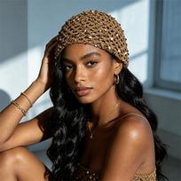 Women Solid Knitted Hollow Sequined Casual Pullover Beanie One Size chaki