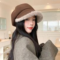 Women S Winter Octagonal Hat Large Brim Fashion Versatile Japanese Style One Size kava