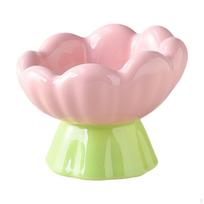 Pet Bowl Cat Feeder Dish Ceramic Food Feeding Accessory Tulip Shape Puppy for Tall Bowl beige