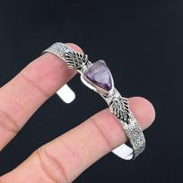 Mothers day Sale Third Eye Chakra Charoite Gemstone Sterling Silver New Bangle Adjustable gray