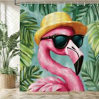 Šiaurės šalių augalų flamingo stiliaus audinio dušo užuolaida vonios kambariui, gėlių ir paukščių stiliaus namų dekoravimo užuolaida su kabliukais W120XH180cm