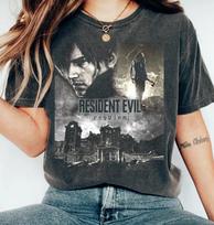 Resident Evil Requiem marškinėliai Vintažiniai nusidėvėję Leon Kennedy gerbėjų marškinėliai Umbrella Corps Siaubo žaidimo marškinėliai Dovana moterims S gray