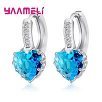 Big Sale 925 Silver Loop Hoop Earrings Candy Color Cubic Zircon Charms Women Jewelry Wedding Accessory Brincos blue